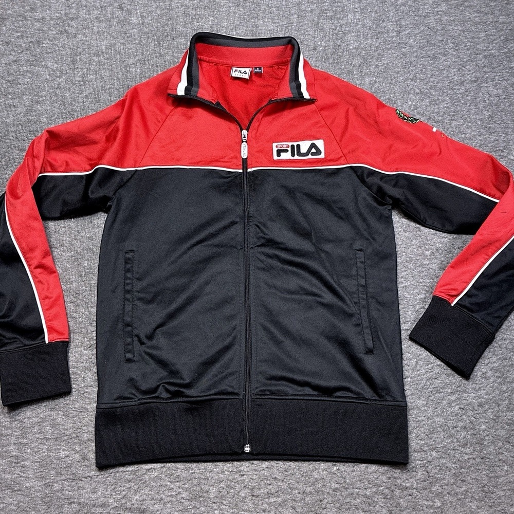 Fila Sport Italia Jacket Men Small‎ Red and Black Athletic Soccer Y2K 90s Rare